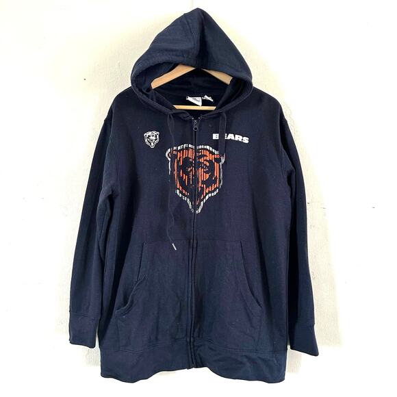 Chicago Bears Majestic Full Zip Hoodie Sweater Jacket Blue Size Medium‎ Unisex - Picture 1 of 6
